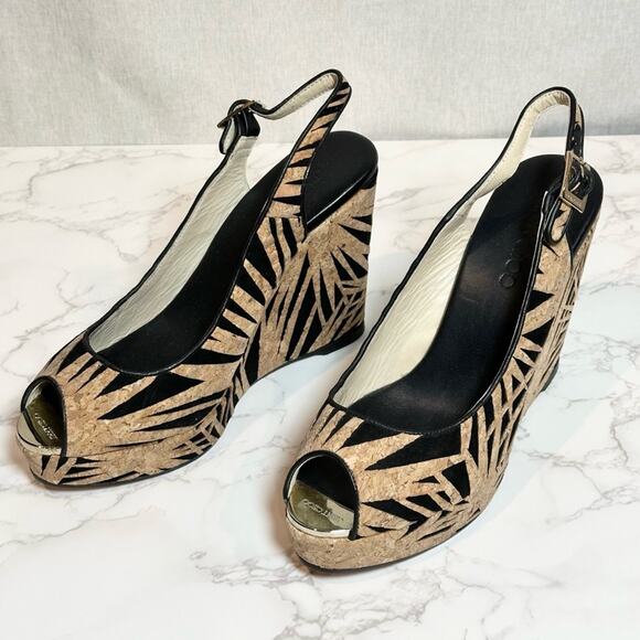 JIMMY CHOO Prova Black Laser-Cut Suede & Cork Wedge, 120mm SZ IT41 US10 $625 - Picture 10 of 12